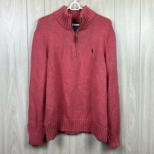 Polo Ralph Lauren Mens Sweater XL Pink 1/4 Zip Popover Pony Cotton Knit Collar